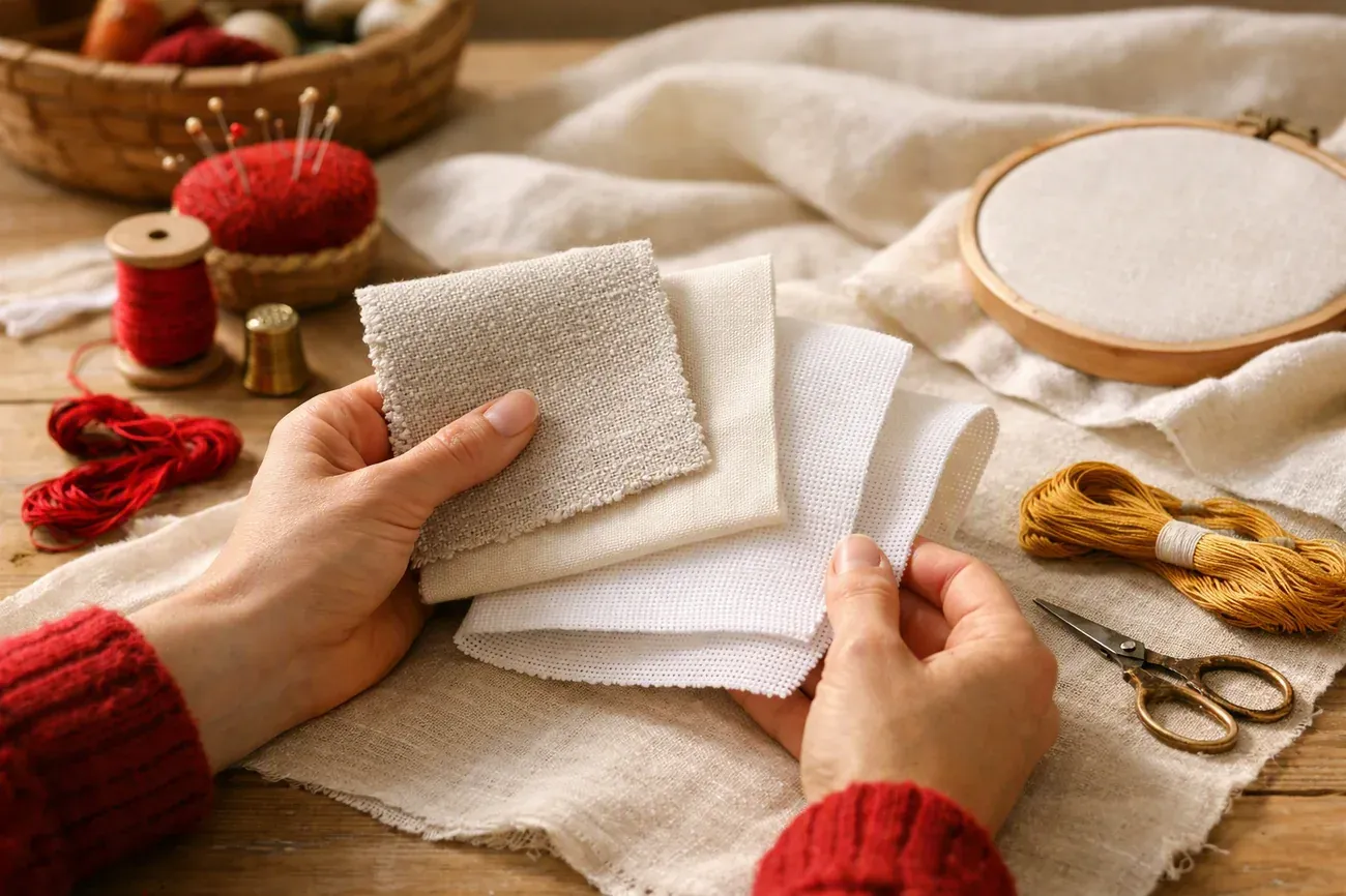 Choisir sa toile : lin, coton, toile à broder : le geste en atelier