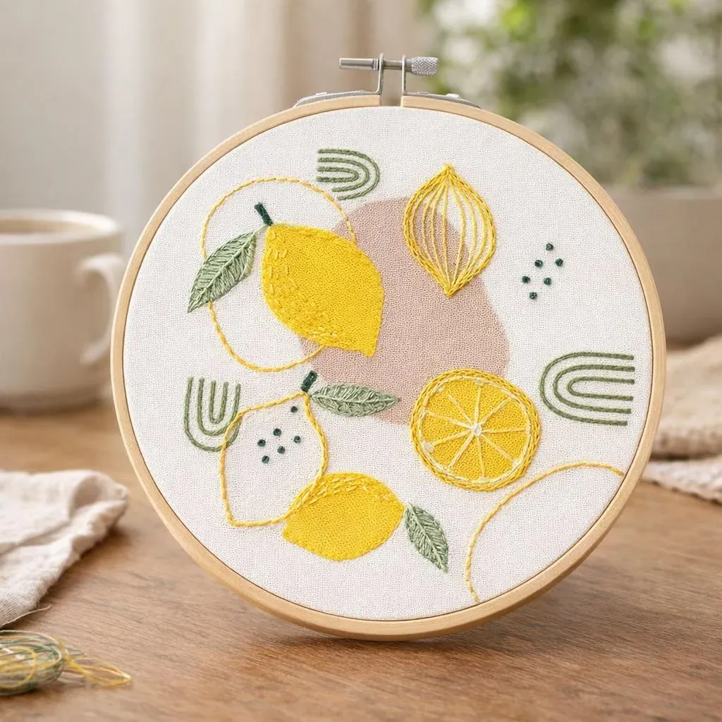 Kit broderie citron facile tambour 20 cm