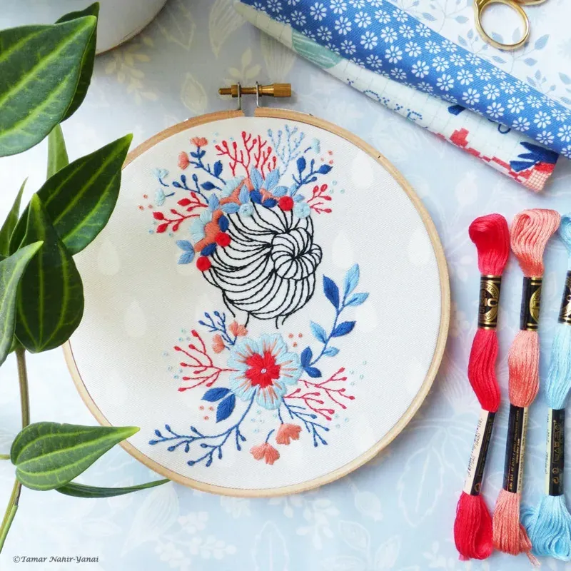 Kit broderie femme couronne de fleurs, 21 x 21 cm : vue 1
