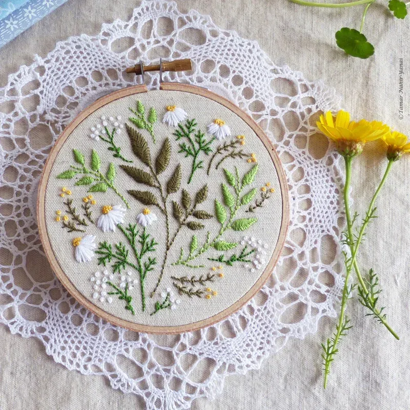 Kit broderie feuilles vertes nature, 16 x 16 cm : vue 1