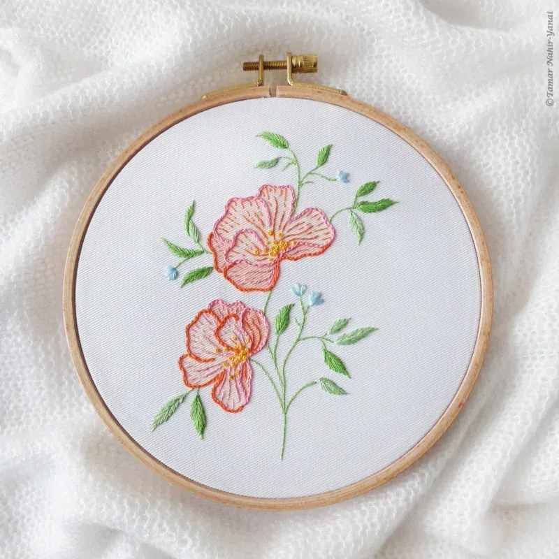 Kit broderie fleurs roses et orange, 21 x 21 cm : vue 1