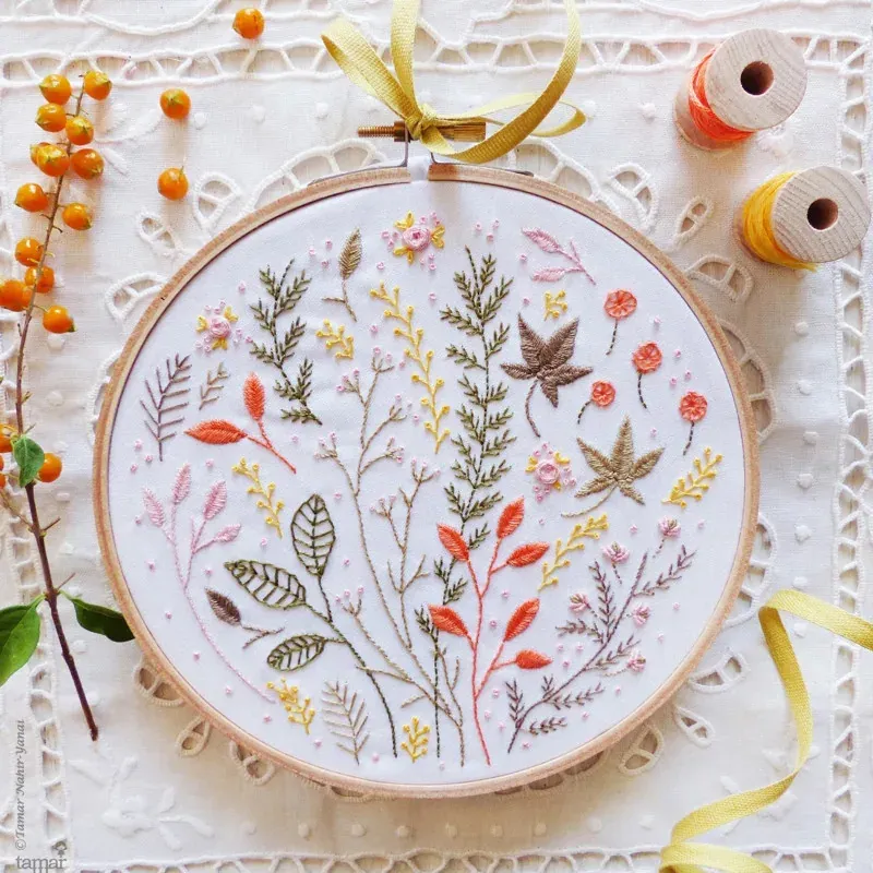 Kit broderie nature feuilles d’automne, 21 x 21 cm : vue 1