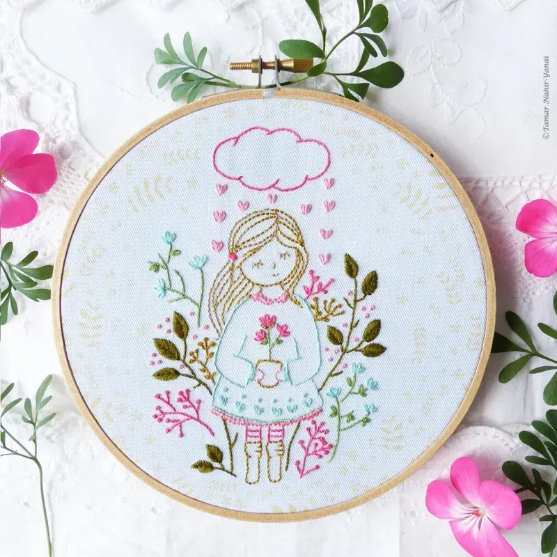 Kit broderie nuage pluie de cœurs, 21 x 21 cm : vue 1