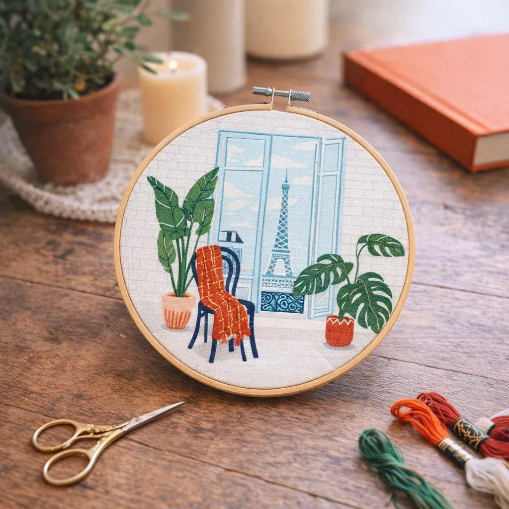Kit broderie Paris sur tambour mural 20 cm