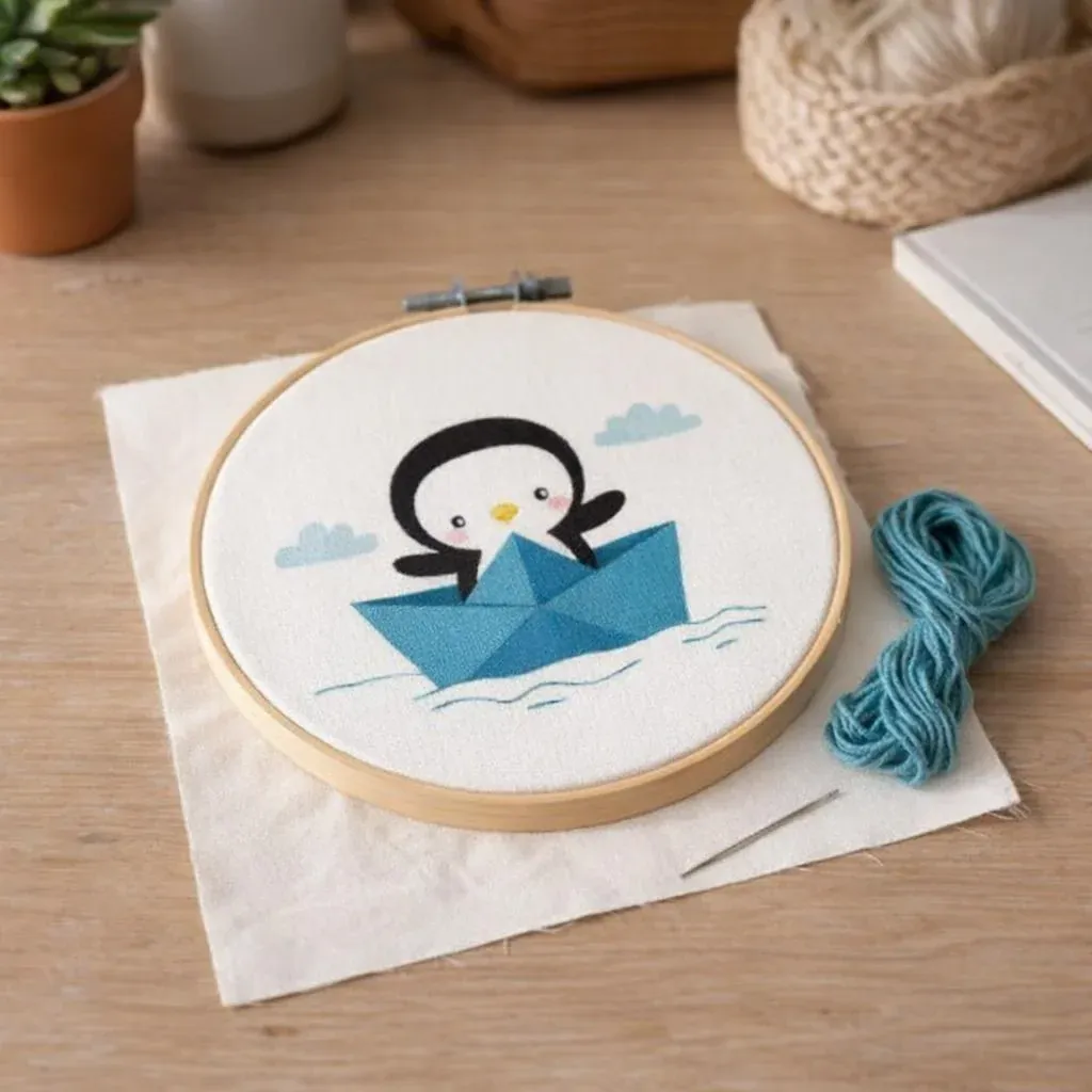 Kit broderie enfant Cap’Taine Pingouin facile