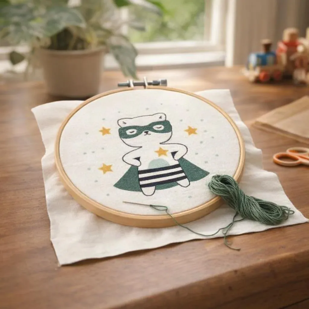 Kit broderie enfant chat masqué débutant