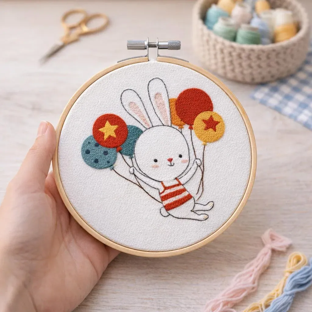 Kit broderie enfant Lapin volant à broder