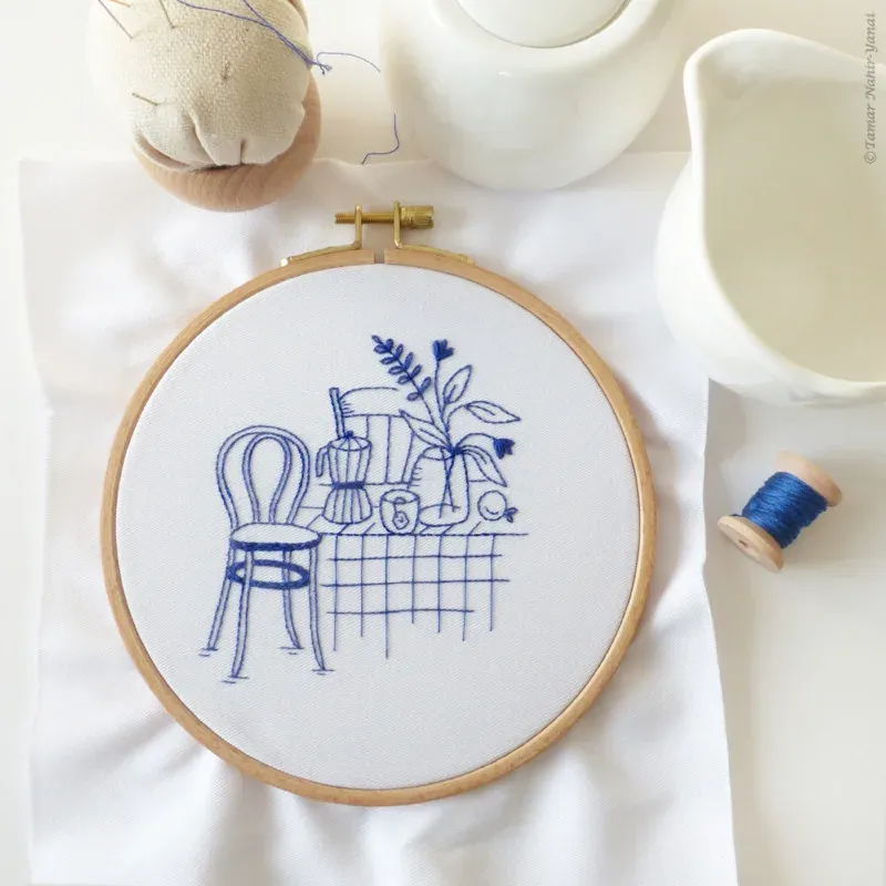 Kit broderie traditionnelle Breakfast in Blue, 21 x 21 cm : vue 1