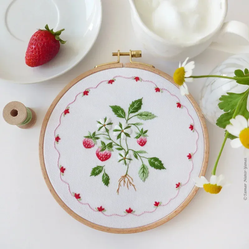 Kit broderie traditionnelle gâteau aux fraises, 21 x 21 cm : vue 1