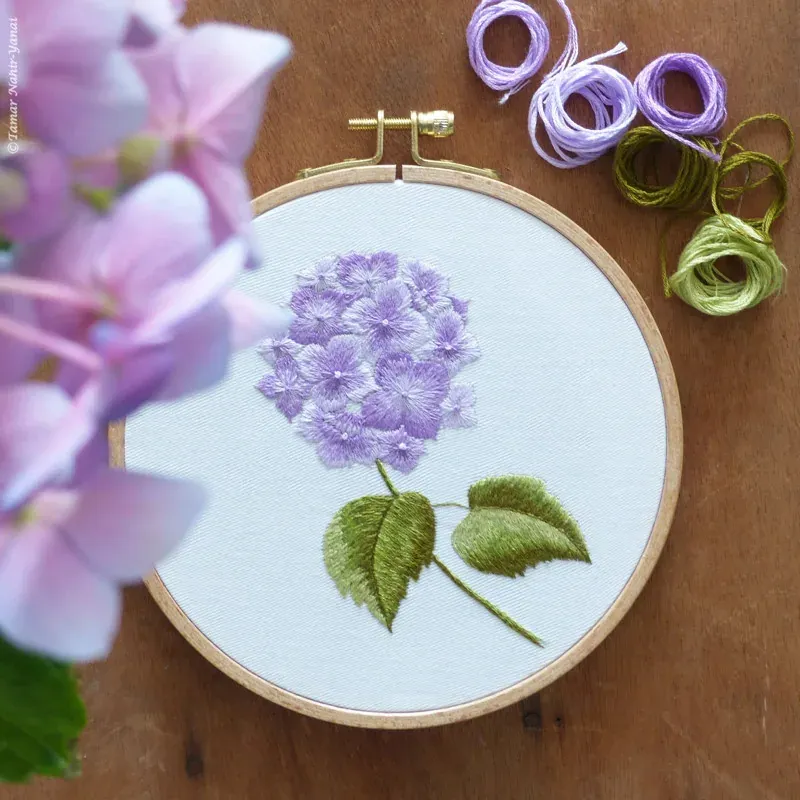 Kit broderie traditionnelle hortensia violet, 21 x 21 cm : vue 1