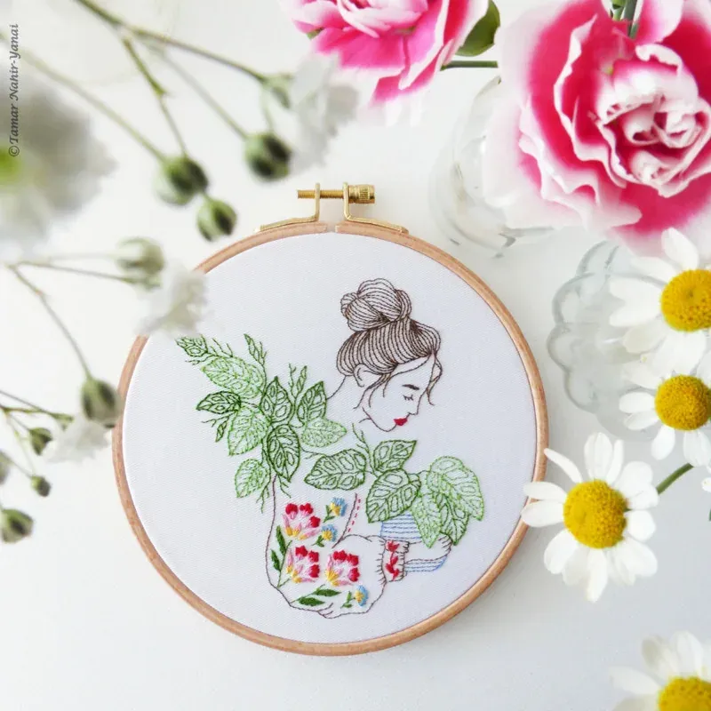 Kit broderie traditionnelle Monstera Monkey Lady, 21 x 21 cm : vue 1
