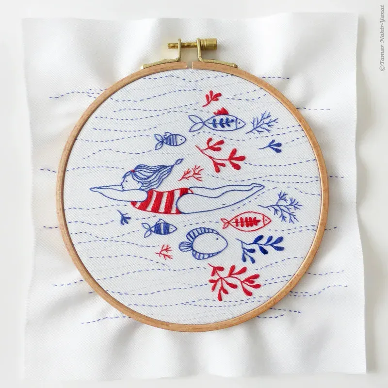 Kit broderie traditionnelle petit nageur, 21 x 21 cm : vue 1
