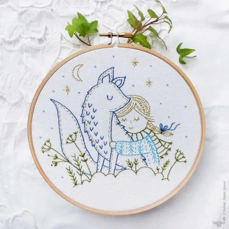 Kit broderie traditionnelle renard d’hiver, 21 x 21 cm : vue 1