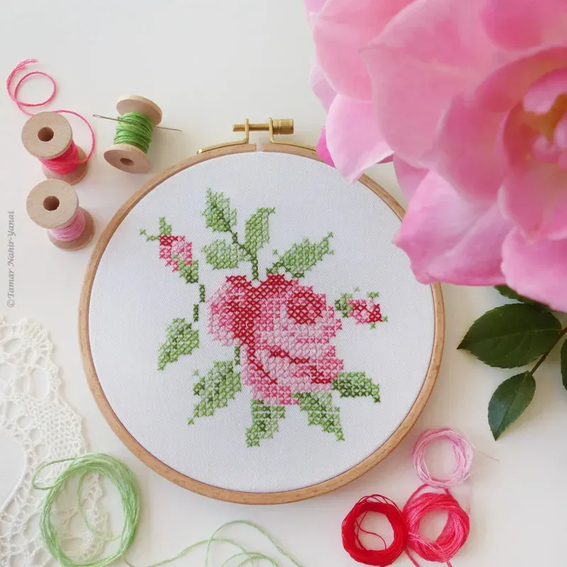 Kit broderie traditionnelle rose, 21 x 21 cm : vue 1