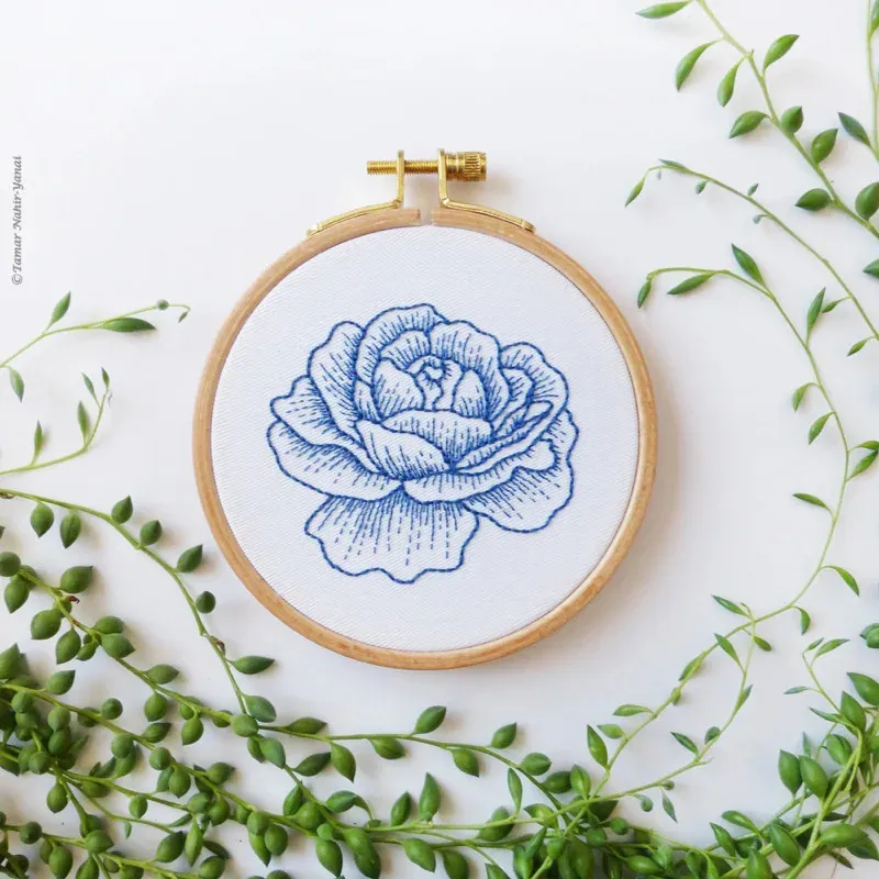 Kit broderie traditionnelle rose bleue, 16 x 16 cm : vue 1