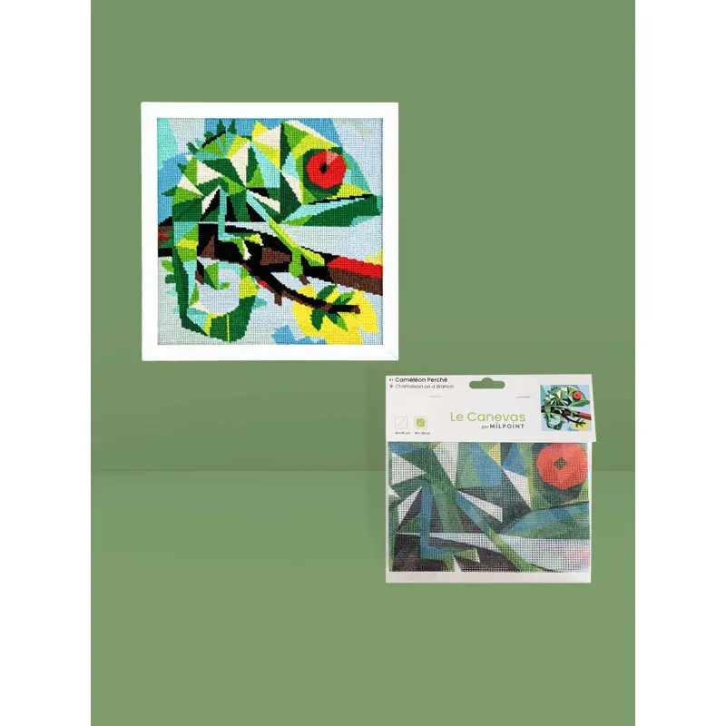 Kit canevas caméléon perché coloré, 30 x 30 cm : vue 1
