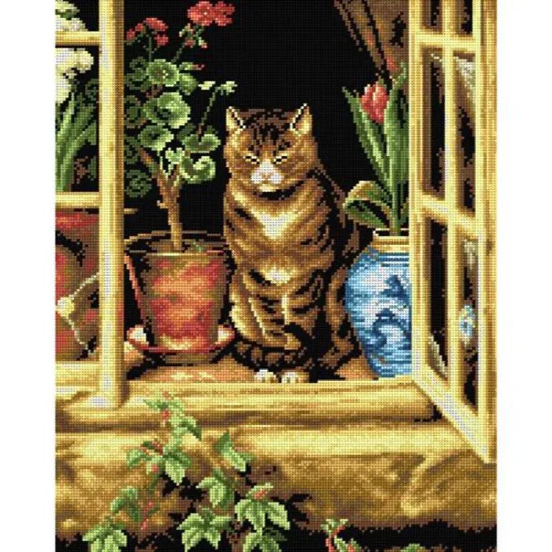 Kit canevas chat à la fenêtre Orchidea, 40 x 50 cm : vue 1