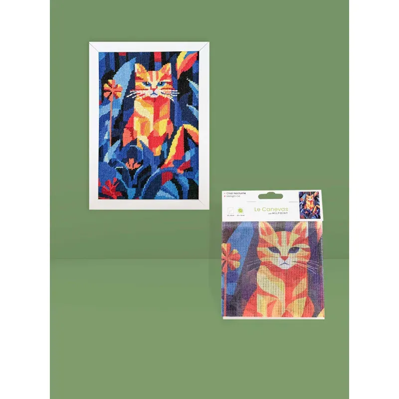 Kit canevas chat nocturne, dessin 20 x 30 cm : vue 1
