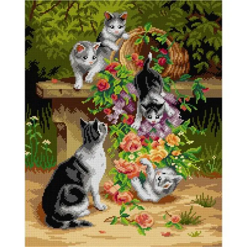 Kit canevas chats sur toile coton antique, 40 x 50 cm : vue 1