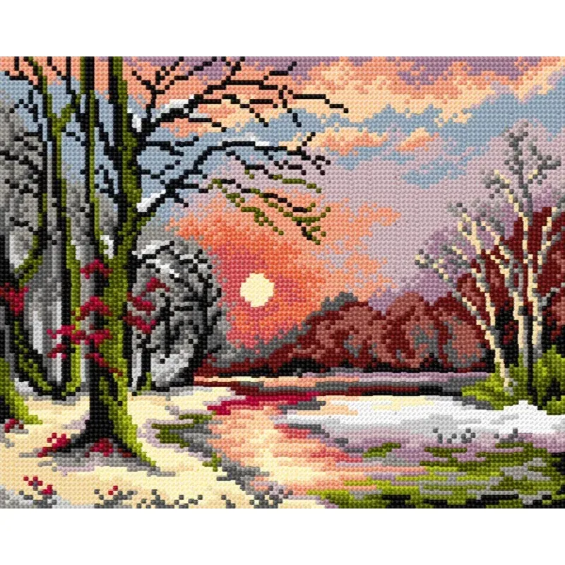 Kit canevas coucher de soleil en forêt, 30 x 40 cm : vue 1