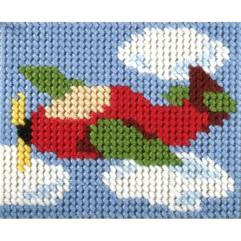 Kit canevas enfant avion rouge, demi point, 17 x 20,5 cm : vue 1