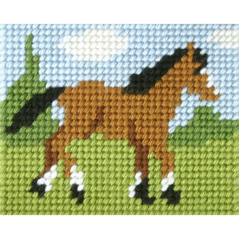 Kit canevas enfant cheval au demi-point, 17 x 20,5 cm : vue 1