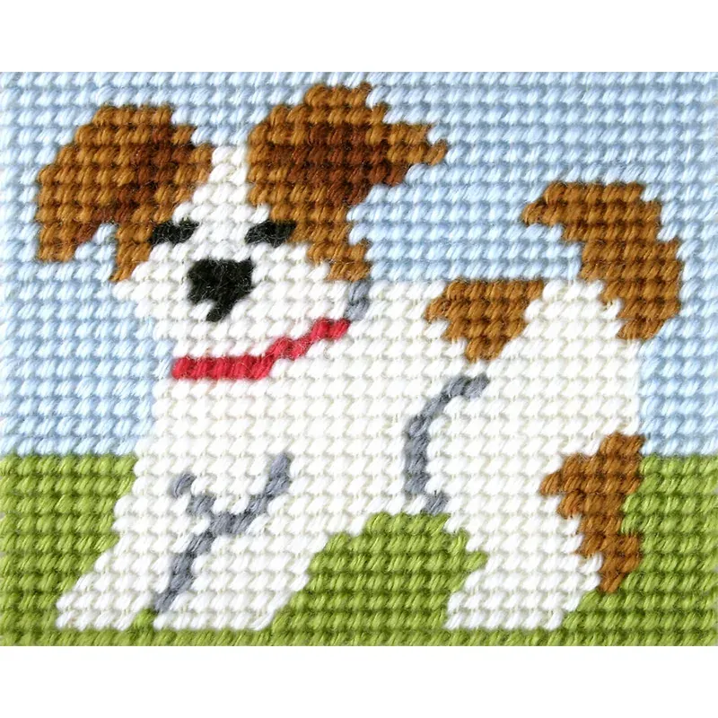 Kit canevas enfant chiot dans l’herbe, 17 x 20,5 cm : vue 1