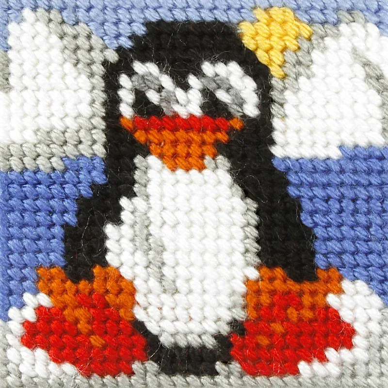 Kit canevas enfant le pingouin, 10,5 x 10,5 cm : vue 1