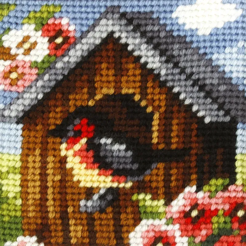 Kit canevas enfant oiseau sur son nichoir, 16,5 x 16,5 cm : vue 1