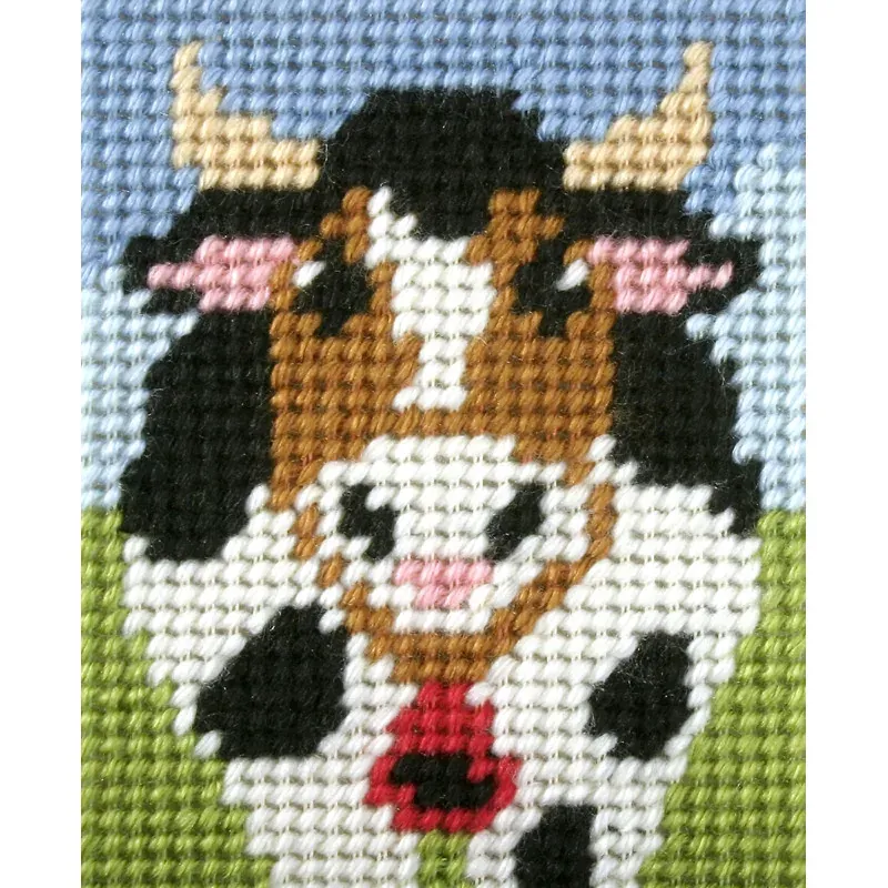 Kit canevas enfant vache Orchidea, 17 x 20,5 cm : vue 1