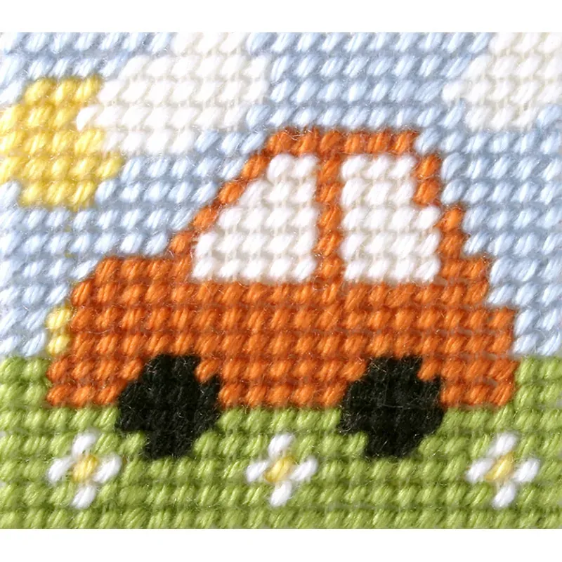 Kit canevas enfant voiture orange, 11 x 13 cm : vue 1