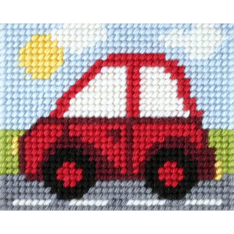 Kit canevas enfant voiture rouge Orchidea, 17 x 20,5 cm : vue 1