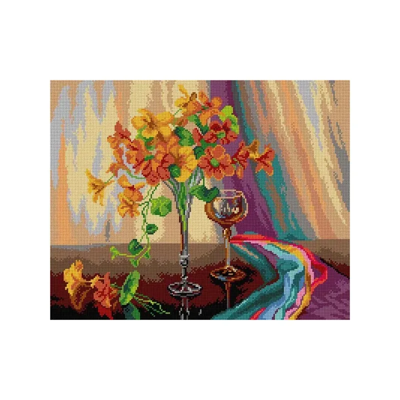 Kit canevas fleur et verre de vin d’après Rubritius : vue 1