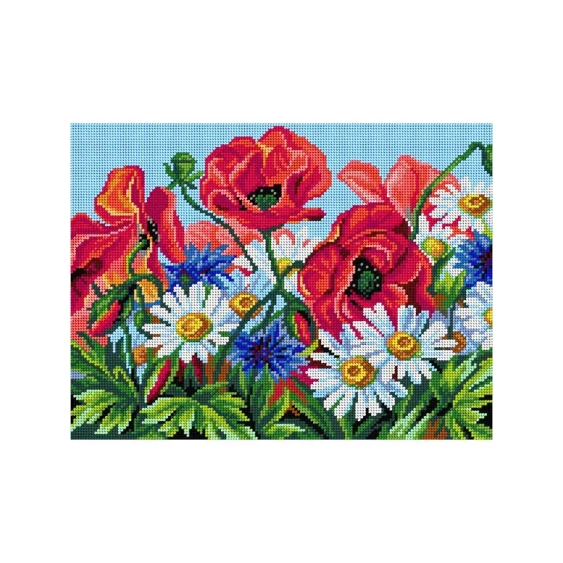 Kit canevas fleurs sauvages sur toile blanche, 30 x 40 cm : vue 1