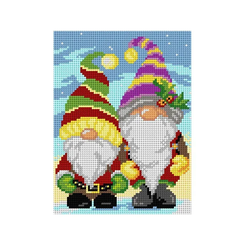 Kit canevas gnomes de Noël en coton, 18 x 24 cm : vue 1