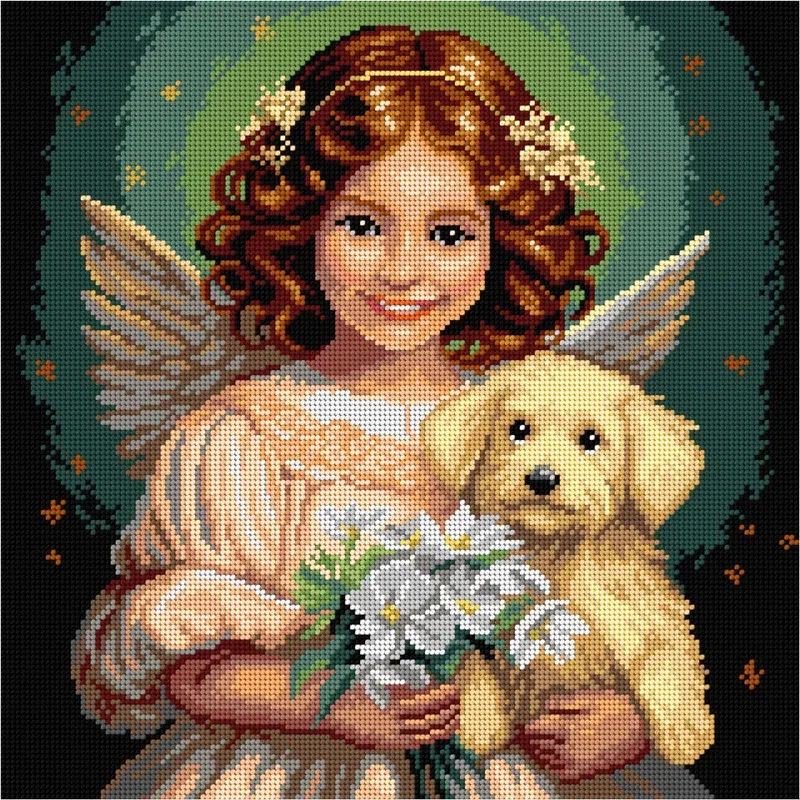 Kit canevas l’ange et le petit chien, 30 x 40 cm : vue 1