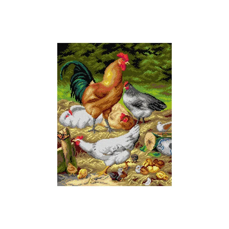 Kit canevas la basse-cour sur toile blanche, 40 x 50 cm : vue 1