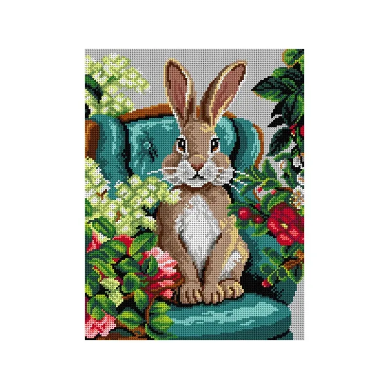 Kit canevas lapin sur fauteuil, toile coton 30 x 40 cm : vue 1