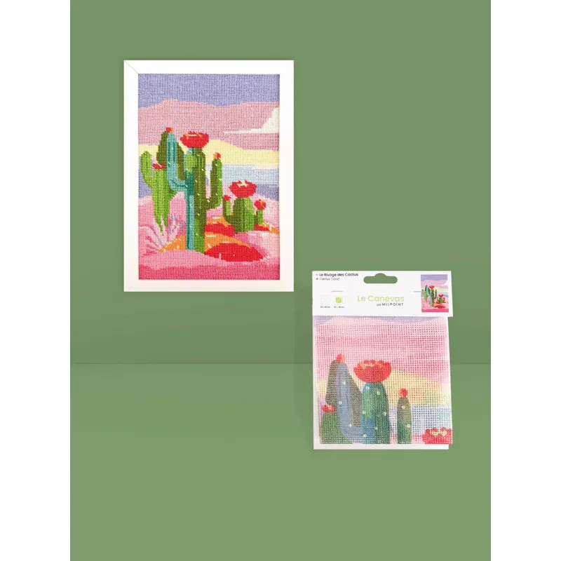 Kit canevas Le rivage des cactus, 20 x 30 cm : vue 1