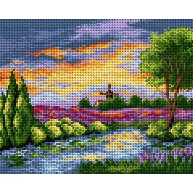 Kit canevas moulin dans la nuit, 24 x 30 cm : vue 1