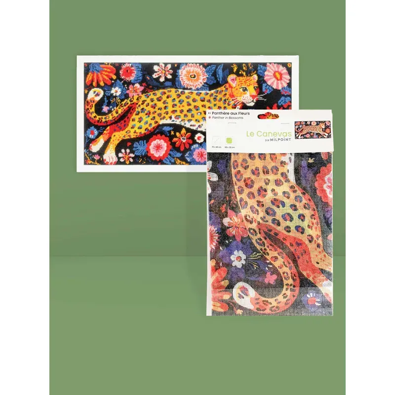 Kit canevas Panthère aux fleurs, 30 x 60 cm : vue 1