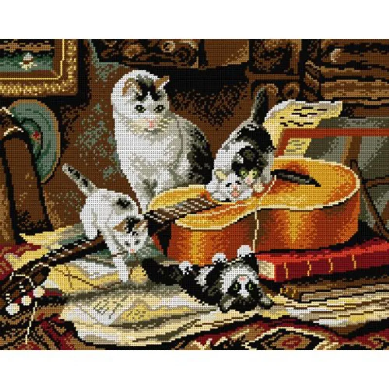 Kit canevas petits chats guitaristes, 40 x 50 cm : vue 1