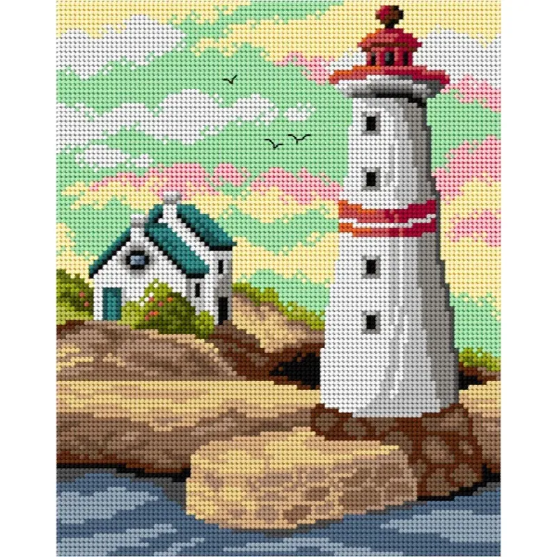 Kit canevas le phare sur la côte en coton, 24 x 30 cm : vue 1