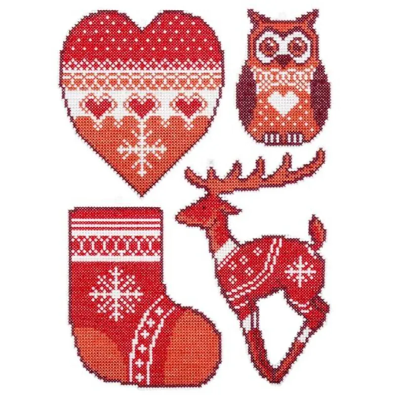 Kit canevas plastique Noël, cœur, hibou, renne et botte : vue 1