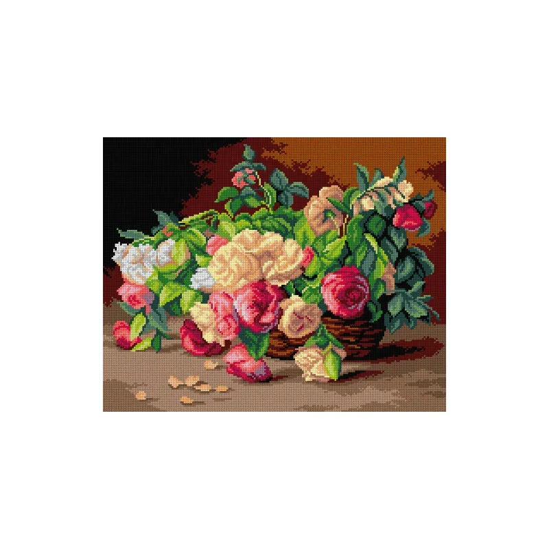 Kit canevas roses dans panier d’après Biva, 40 x 50 cm : vue 1