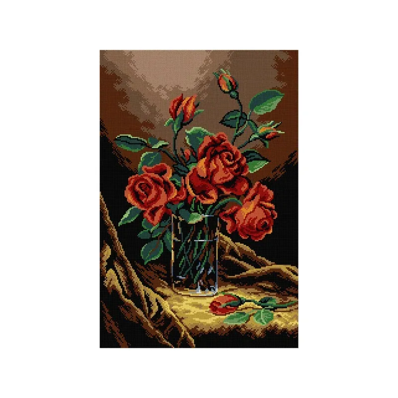 Kit canevas roses rouges dans un vase, 40 x 60 cm : vue 1