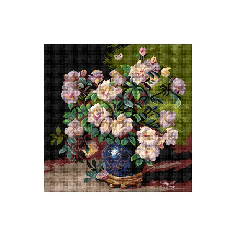 Kit canevas roses dans un vase d’après Kreyder, 40 x 40 cm : vue 1