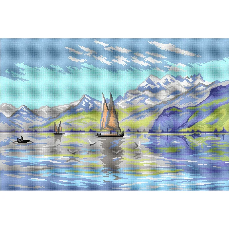 Kit canevas Sur le lac sur toile coton, 40 x 60 cm : vue 1