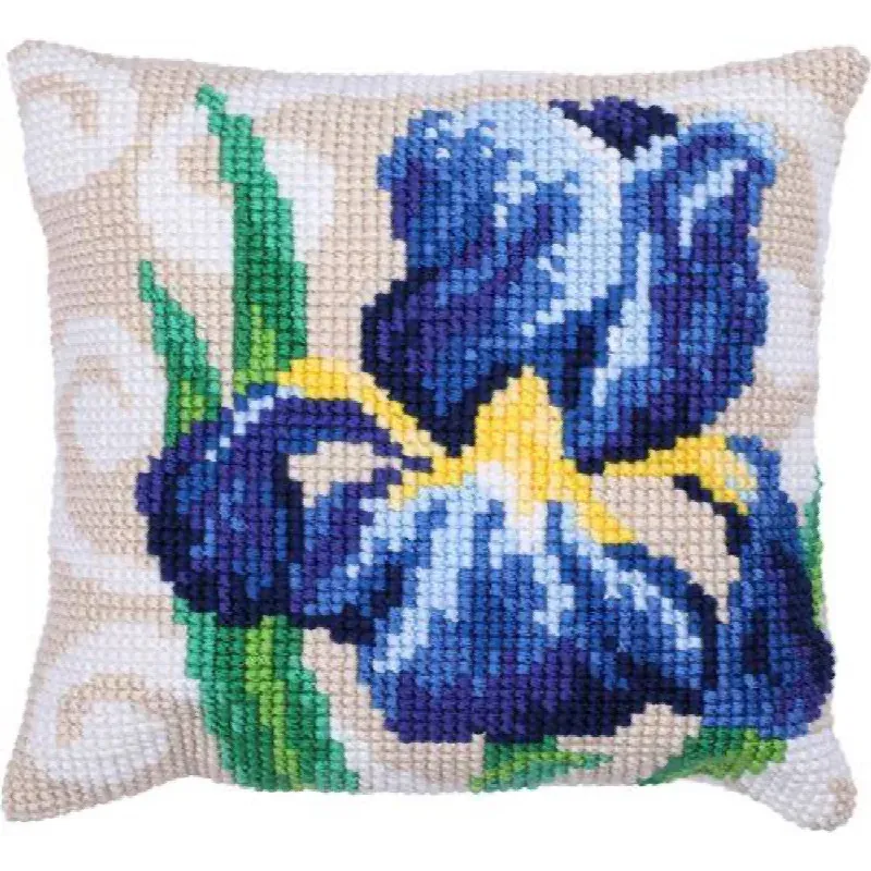 Kit coussin à broder au point de croix iris, 40 x 40 cm