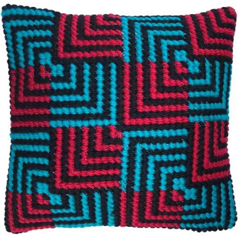 Kit coussin canevas Bargello bleu et rouge, 22 x 22 cm : vue 1